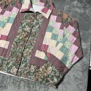 VTG 80s RARE Patchwork Quilt‎ Handmade Harrington Jacket One Size Fits Most